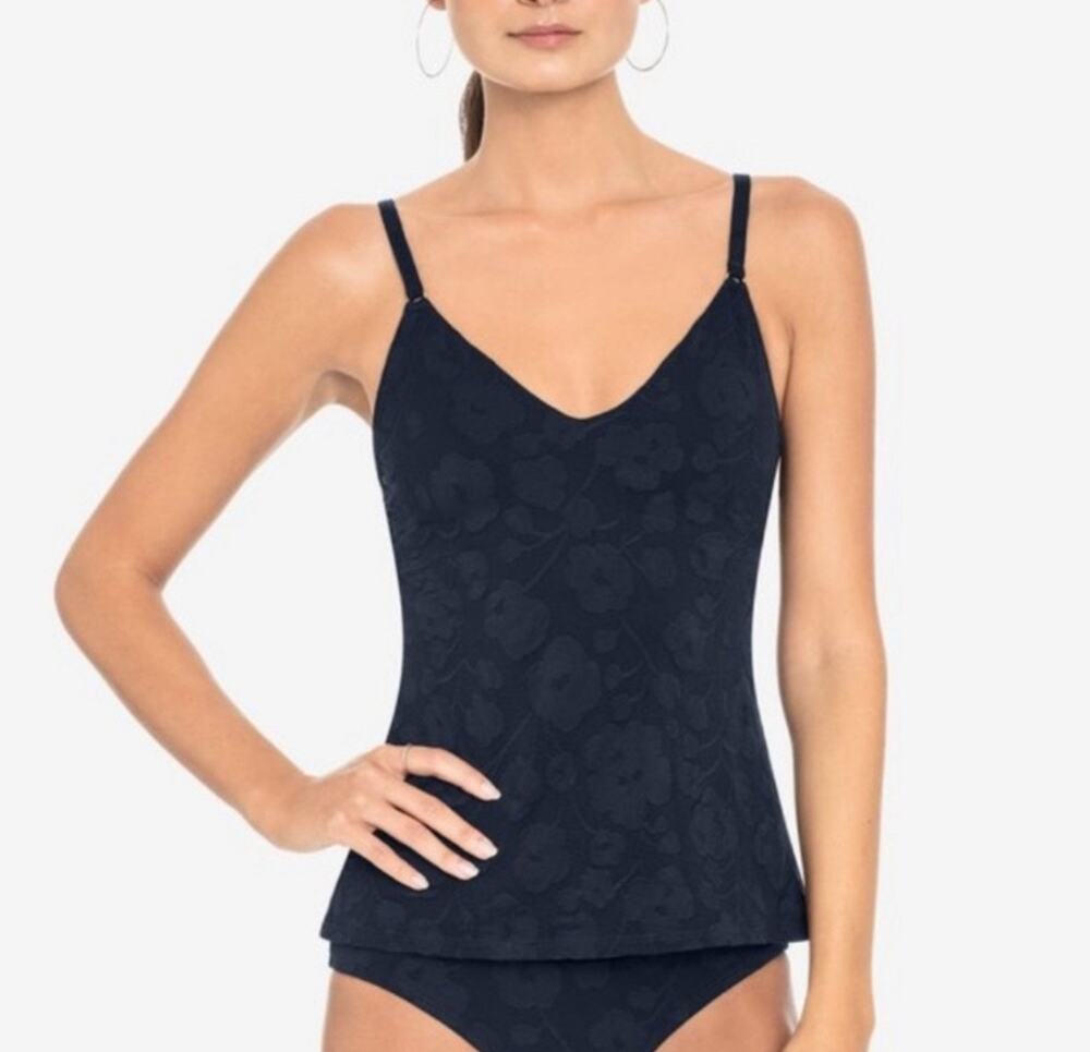 ROBIN PICCONE Tankini SZ Extra Small NEW Swim Navy Jacquard Texture Floral NWOT